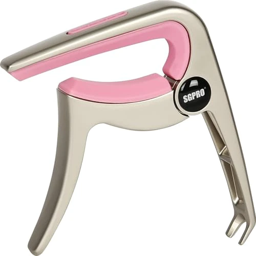 Guitar Capo 3-in-1: Acoustic & Electric Capo, Guitar Pin Puller, Pick Holder - Hidden Spring Design, Trapezoid Silicone Rubber Pad, Superior Zinc Alloy (Pink)