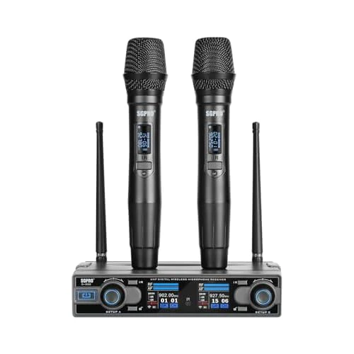 Dual Handheld Wireless Microphone System 262Feet 90 Preset UHF Frequencies, Bodypack, Head-Worn & Lavalier Mics for Live Performance, Karaoke, DJ, Church, Classroom & PA Systems (D-332HH)