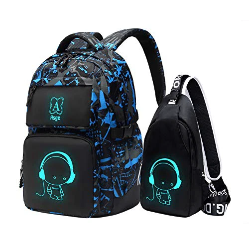 Asge Backpack for School Boys Backpacks for Kids Camo Bookbag for Middle School Bags Waterproof Travel Back Pack (Blue) Medium Blue