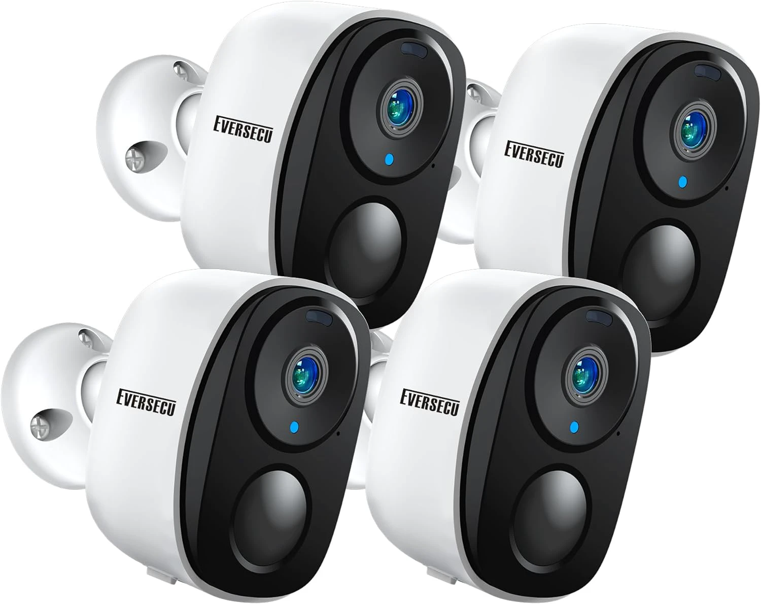 EVERSECU 2K 3MP Outdoor Wireless Security Camera Support Pairing Via Bluetooth, Rechargeable Battery-Powered WiFi Home CCTV Bullet Camera, Spotlight, PIR Motion Detection, 2-Way Audio (4pack