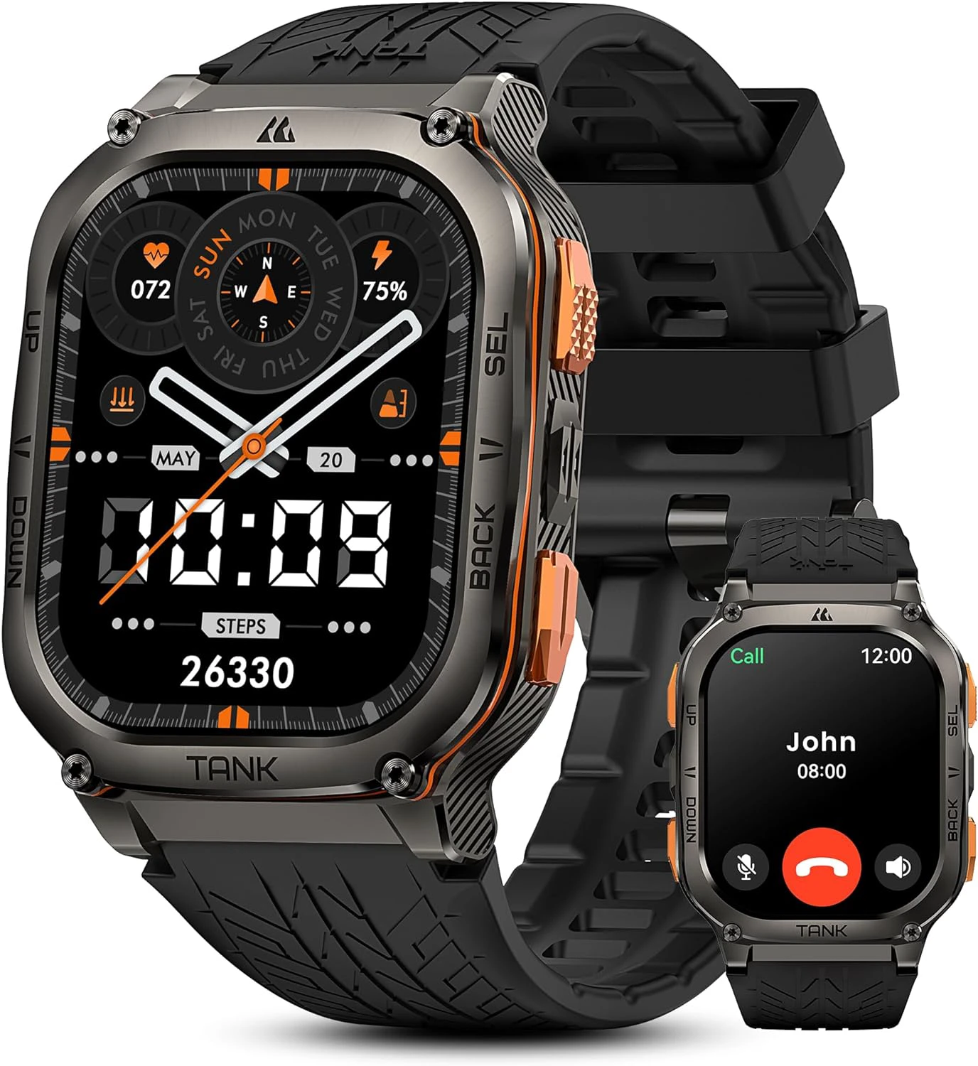 KOSPET Tank M3 Ultra Smart Watch with GPS, 50M Waterproof, Compass, Altitude, Air Pressure, 480mAh Extra Large Battery, Full Stainless Steel, Bluetooth Call, 1.96'' AMOLED Always-on Display,