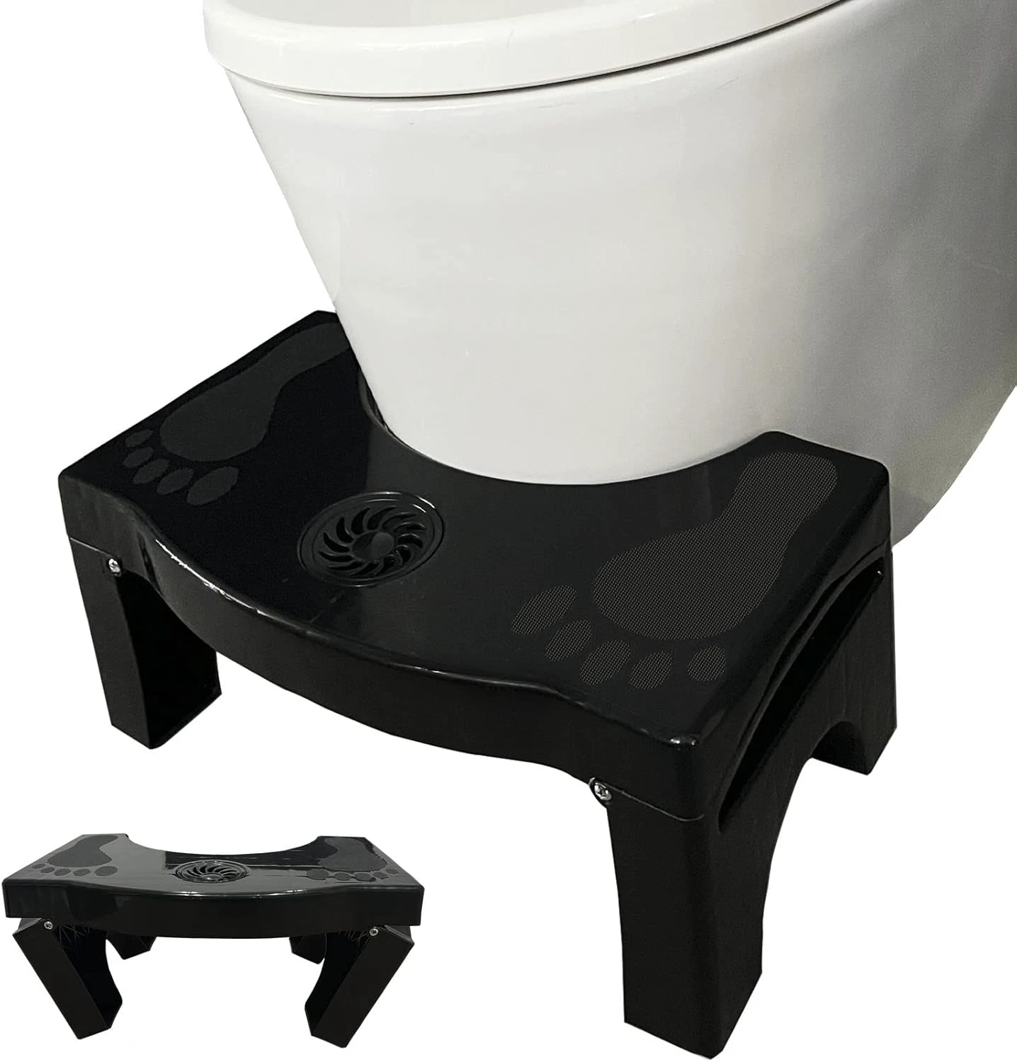 Foldable Toilet Stool for Adults Potty Stool for The Bathroom, Squat Poop Stool with Freshener Space, Non-Slip Toilet Assistance Step Stool for Kids and Seniors, 7" Heavy Duty Plastic, Black