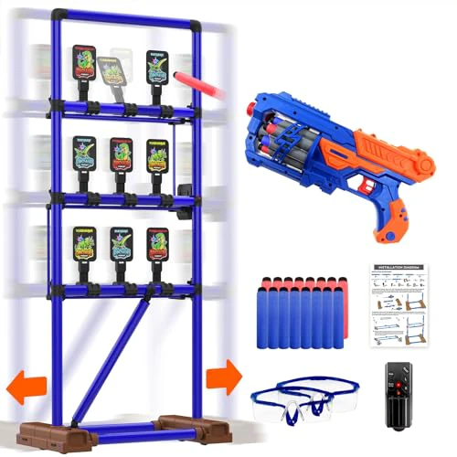 Digital Shooting Targets with Foam Dart Toy Gun, 9 Nerf Targets for Shooting Practice, Auto Reset Electronics Shooting Target, Gift for Boys Girls Age 3 4 5 6 7 8+, Compatible with Nerf