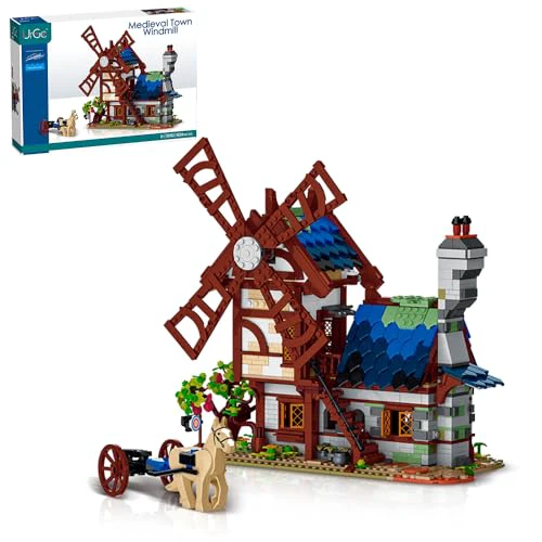 Medieval Windmill Building Set for Adults - 2312 Pcs Retro Town Wood Cabin Building Kit, European Architecture House Building-Bricks Set, Collectible Construction Set Compatible with Lego Wa