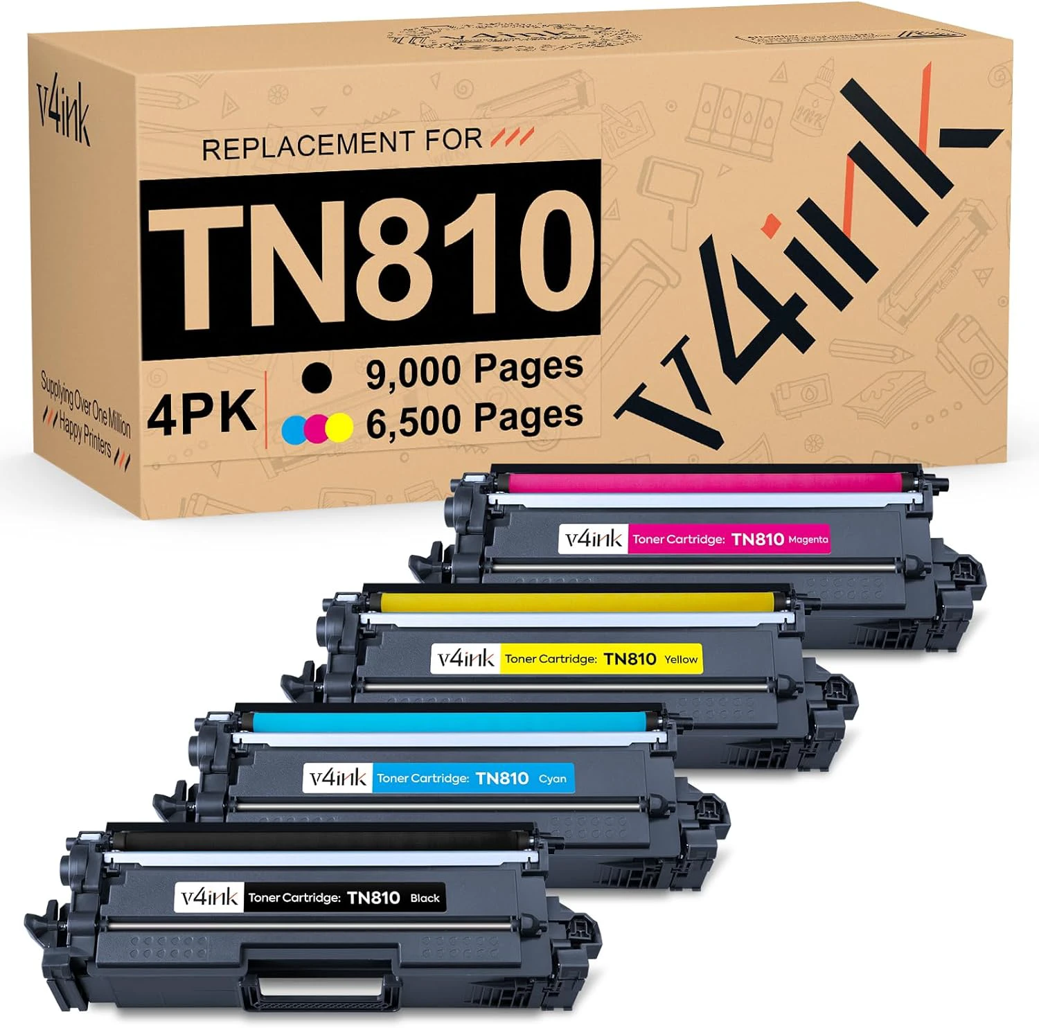 v4ink TN810 Compatible Toner Cartridge Replacement for Brother TN810 TN-810 to use with HL-L9410CDN HL-L9430CDN HL-L9470CDN HL-EX470W MFC-L9610CDN MFC-L9630CDN MFC-L9670CDN MFC-EX670W 4-Pack