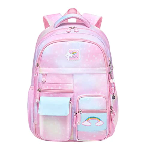 Girls Backpack, School Backpacks 16 * 11.5 * 6.7in for Girls, Cute Book Bag with Compartments for Girl Kid Students Elementary School, Pink