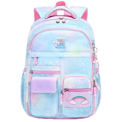 Girls Backpack, School Backpacks 16 * 11.5 * 6.7in for Girls, Cute Book Bag with Compartments for Girl Kid Students Elementary School, Blue