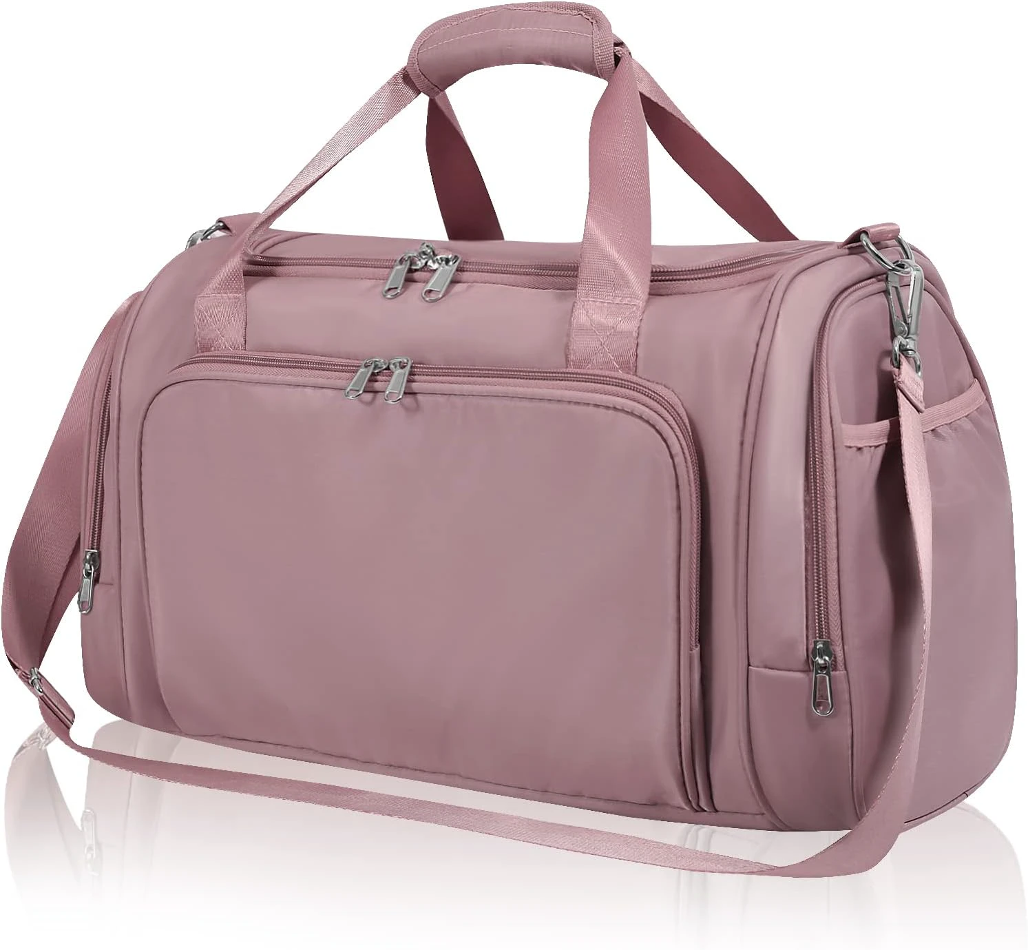 Womens Weekender Bag with Shoes Compartment, Carry On Small Duffle Bag for Gym Overnight Weekend - Dusty Pink