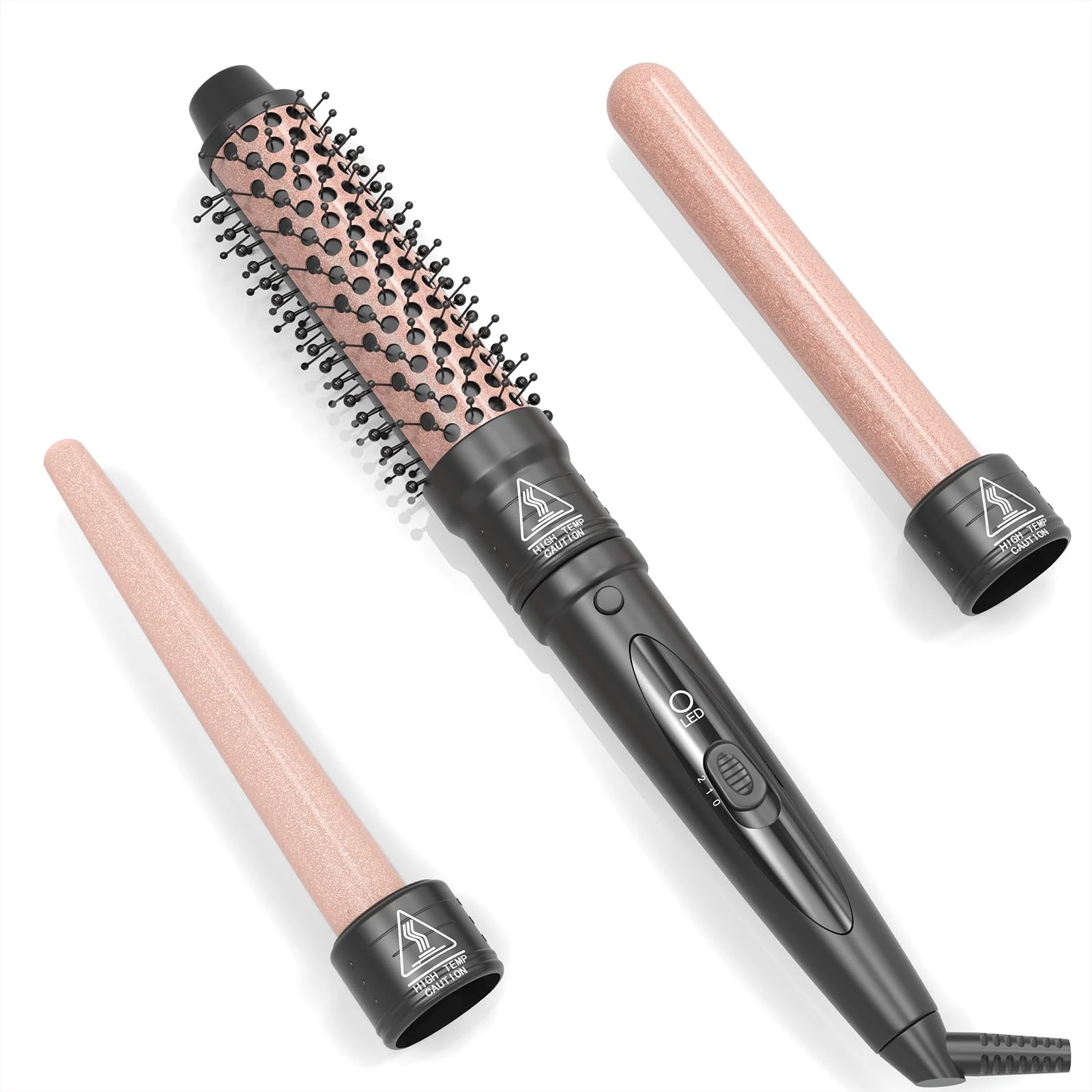 3 in 1 Round Brush Curling Iron Set,Ceramic Curling Wand (0.35"-1") 11/2 Inch Professional Heat Round Brush,30-Second Fast Heat-up, Detachable Dual Voltage Curling Iron - Hair Beauty Essenti