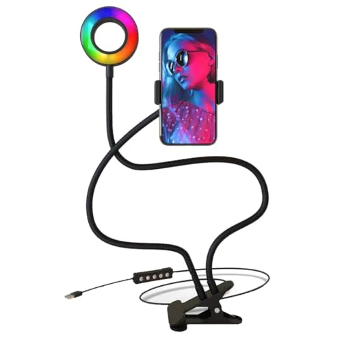 Bower WA-RGBDSKRL 24-in. Flexible White and RGB Ring Light with Smartphone Holder, Black