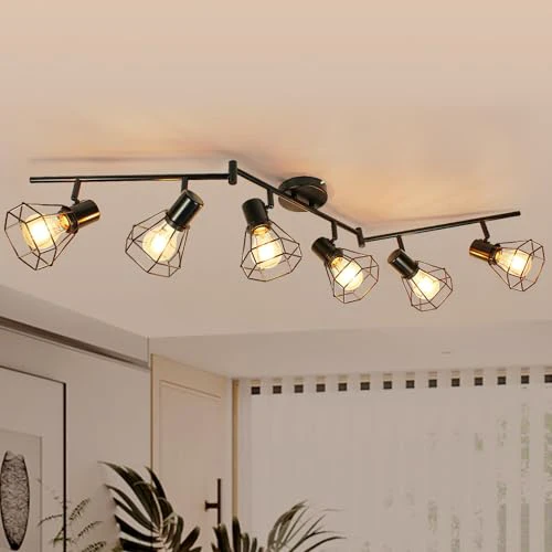 HiBay 6-Light Track Lighting, Directional Rotatable Ceiling Light Fixture, Black Farmhouse Track Spotlight for Kitchen, Bedroom, Living Room, E26 Base (Bulbs Not Included)