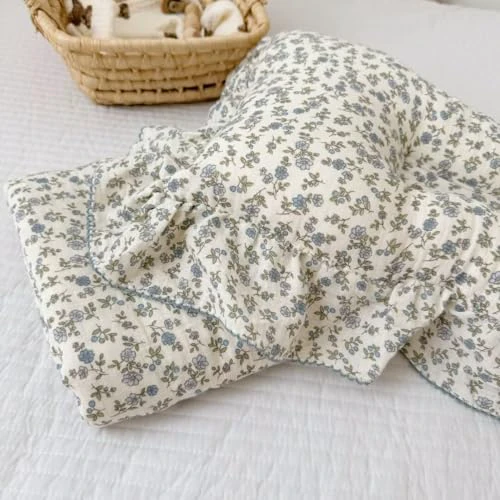 BuLuTu 100% Cotton Muslin Toddler Blanket for Girls Boys Soft Baby Blanket with Shabby Chic Blue Floral Crib Blanket Lightweight Toddler Quilt Toddler Bed Blanket, 1 pc, 47"x51" Blue Floral 