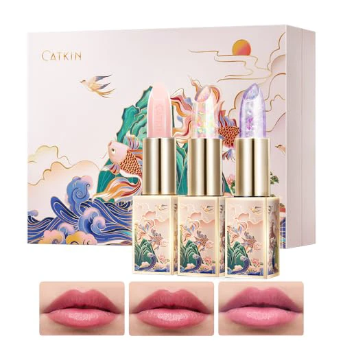 CATKIN Lip Balm Color Tinted Changing Lipstick Ultra Hydrating Lip Moistrurizer Chapstick with Vitamin E Nourishing For Cracked & Dry Lips 0.12 oz 3pcs Gift Box (01+04+07) 3pcs wirh gift box