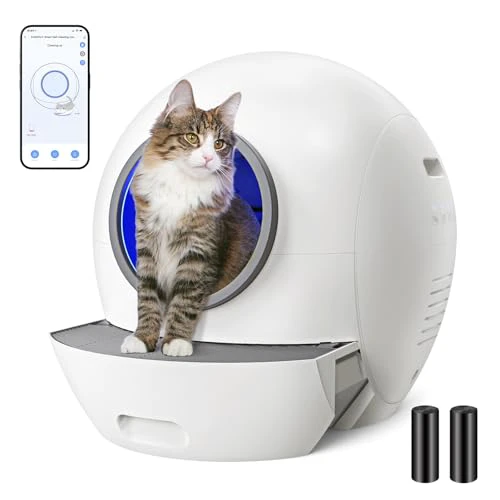 Self-Cleaning Litter Box, SMARTELF Automatic Cat Litter Box Extra Large Litter Box for Multiple Cats, Smart cat Litter Box, Anti Pinch Kitty Litter Box A-White