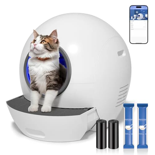 Self Cleaning Litter Box for Cats, Nafcefi Automatic Cat Litter Box Self Cleaning Extra Large, Robot Litter Box Self Cleaning App Control/Odor Removal/Safety Protection Litter Box