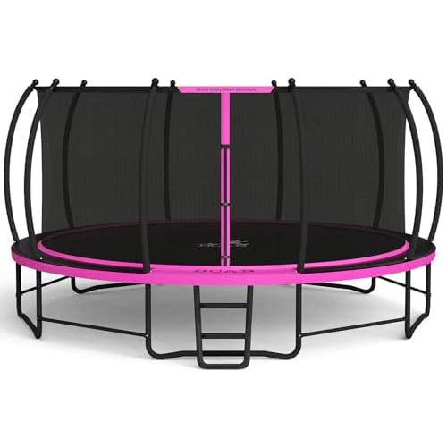 BCAN Trampoline 8FT 10FT 12FT 14FT 15FT 16FT Recreational Trampoline with Enclosure for Kids Adults, ASTM Approved, Outdoor Trampoline with Wind Stakes and Ladder for Kids Apex Series 16FT-A