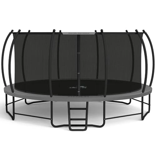 BCAN Trampoline 8FT 10FT 12FT 14FT 15FT 16FT Recreational Trampoline with Enclosure for Kids Adults, ASTM Approved, Outdoor Trampoline with Wind Stakes and Ladder for Kids Apex Series 16FT-A