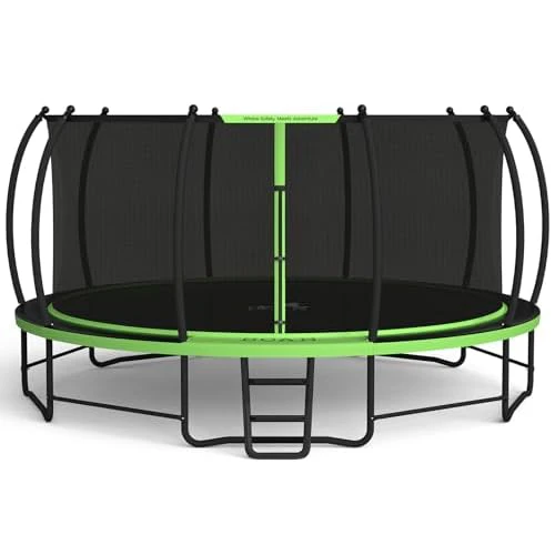 BCAN Trampoline 8FT 10FT 12FT 14FT 15FT 16FT Recreational Trampoline with Enclosure for Kids Adults, ASTM Approved, Outdoor Trampoline with Wind Stakes and Ladder for Kids Apex Series 15FT-A