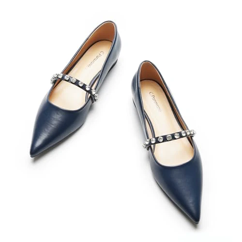 C.Paravano Slingback Flats for Women Pointed Toe Flats Sandal Women's Slingback Flats for Dressy Wedding Office Causal 6 A15a Navy