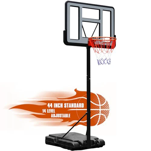 Portable Basketball Hoop Outdoor, 4.9-7.5ft/10ft Adjustable Height, 32 inch/44 inch Shatterproof Backboard Basketball Hoop for Youth/Teens/Adults 44in-10ft