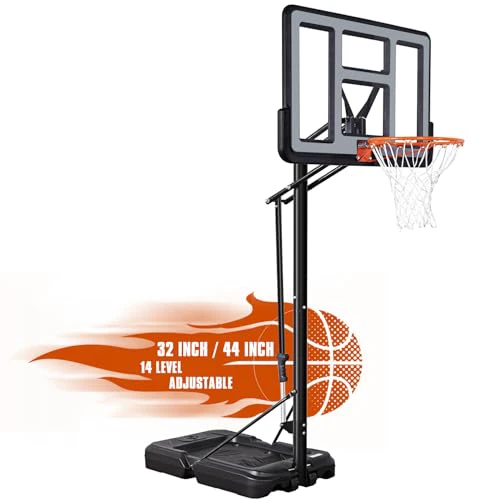 Portable Basketball Hoop Outdoor, 4.9-7.5ft/10ft Adjustable Height, 32 inch/44 inch Shatterproof Backboard Basketball Hoop for Youth/Teens/Adults 44in-Lifting Handle