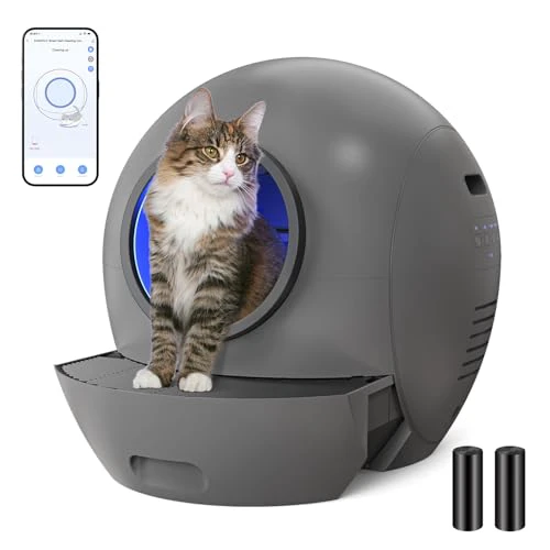 Self-Cleaning Litter Box, SMARTELF Automatic Cat Litter Box with APP Control Extra Large Litter Box for Multiple Cats, Odor Removal Anti Pinch Kitty Litter Box Black