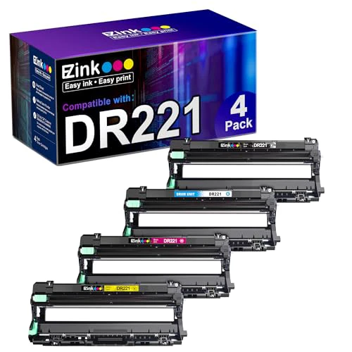 E-Z Ink Remanufactured Drum Unit Replacement for Brother DR221 DR-221 DR221CL to use with HL-3140CW HL-3170CDW MFC-9130CW MFC-9330CDW Printer (1 Black, 1 Cyan, 1 Magenta, 1 Yellow) 4 Pack