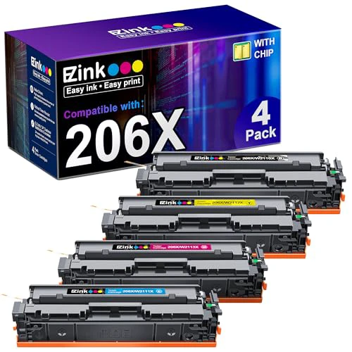 E-Z Ink Compatible Replacement for Toner Cartridge for HP 206X 206A Toner Cartridges 4 Pack High Yield to Use with HP Color Laserjet Pro MFP-M283fdw M283cdw Pro M255dw M283 M255 (BCMY 4 Pack