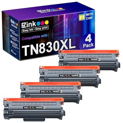 E-Z Ink Compatible Toner Cartridge Replacement for Brother TN830XL TN 830 TN830 Toner Cartridges for HL-L2460DW DCP-L2640DW HL-L2480DW HL-L2400D HL-L2405W MFC-L2820DW Printer (4 Black)