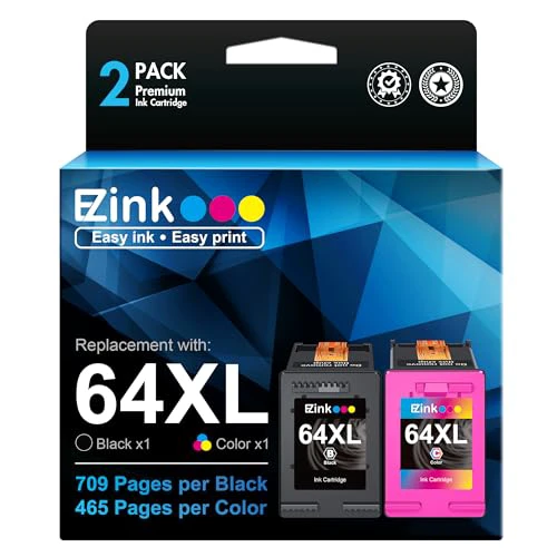 E-Z Ink Remanufactured Ink Cartridge Replacement for HP 64 64XL 64 XL High Yield to use with HP 7858 7855 7120 7155 7158 7164 6255 Tango X Tango Terra Printer (1 Black, 1 Tri-Color) HP64