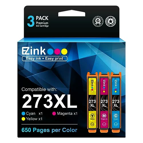 E-Z Ink (Remanufactured Ink Cartridge Replacement for Epson 273XL 273 T273XL to use with XP-520 XP-820 XP-810 XP-600 XP-610 XP-620 Printer (1 Cyan 1 Magenta 1 Yellow) 3 Pack 273XL Ink Cartri