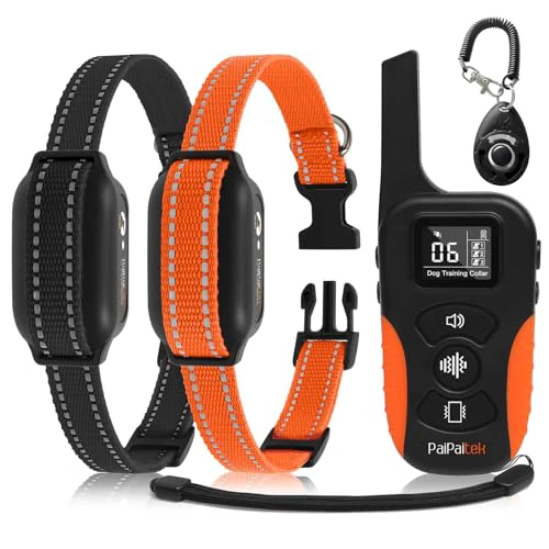 PaiPaitek Dog Vibration Collar with Controller for 2 Dogs No Shock, 9 Types of Beeps and Vibrations, 3300ft Range & Upgraded Waterproof Training Collar for Dogs 5-120lbs - No Prongs PD519V2-