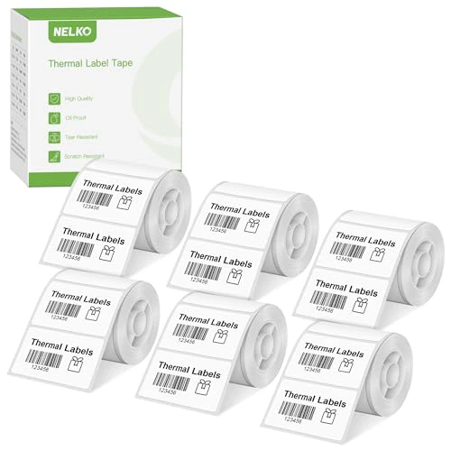 Thermal Labels for Nelko PM220 Label Maker, 2'' x 1.18'' (50x30mm) Thermal Sticker Label, Waterproof, Multi-Purpose Label Tape, Self-Adhesive Thermal Paper, 230 Labels/Roll, 6 Rolls (White) 