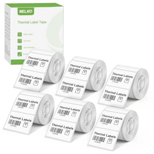 Thermal Labels for Nelko PM220 Label Maker, 1.57'' x 1.18'' (40x30mm) Thermal Sticker Label, Waterproof, Multi-Purpose Label Tape, Self-Adhesive Thermal Paper, 230 Labels/Roll, 6 Roll (White