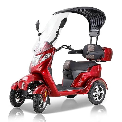 Mobility Scooter with Detachable Roof for Seniors & Adults, 4 Wheels Elderly Medical Electric Wheelchair Scooters Device for Parents, 500LBS Capacity All Terrain Heavy Duty Powered Scooter 1