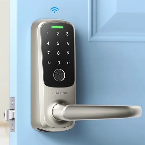 ULTRALOQ Latch 5 Smart Lock - Built-in WiFi Smart Fingerprint Door Lock - Biometric Keyless Entry Door Lock with App - Digital Keypad Door Handle Lock - Smart Locks for Front Door - App Remo