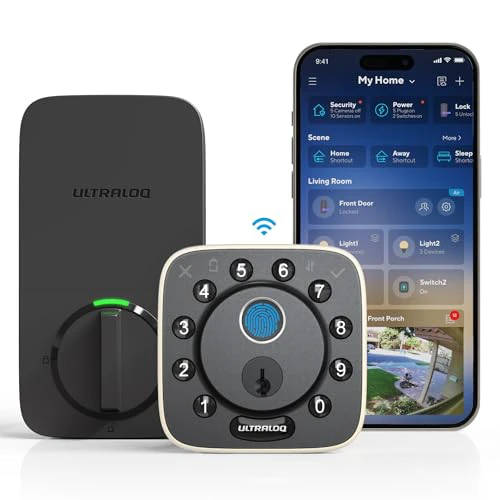 ULTRALOQ Bolt Fingerprint Smart Lock, Built-in WiFi Keyless Entry Door Lock with Door Sensor, Biometric Smart Door Lock, Smart WiFi Deadbolt, Smart Home Automation, 10 Months Battery, IP65 W