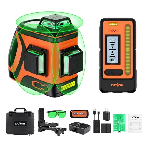 Outdoor Laser Level with Receiver : Daylight High Visibility Laser Level 360 Self Leveling Up To 400ft Long Range 110mw High Power Green with Detector Outside Construction Landscaping, H3-36