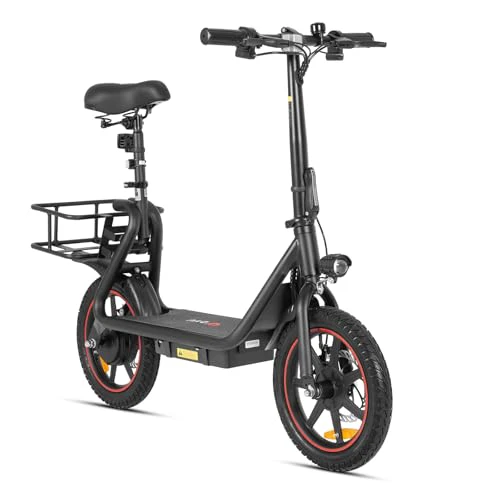 DYU Electric Scooter with Seat, 14 inch Folding E-Scooter with 36V 10Ah Battery, Up to 35 Miles Range, Large Capacity Basket, Double Disc Brakes, Compact Portable