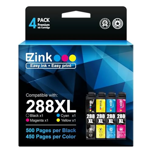 E-Z Ink Remanufactured Ink Cartridge Replacement for Epson 288XL 288 XL T288XL High Yield to use with Expression Home XP-330 XP-430 XP-446 XP-440 XP-340 (Upgraded Version, 4 Pack) EP288