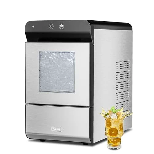 Gevi Household V2.0 Countertop Gemi Nugget Ice Maker with Viewing Window | Self-Cleaning Pebble Ice Machine | Open and Pour Water Refill | Stainless Steel Housing | 16.7''H Fits Under Wall N