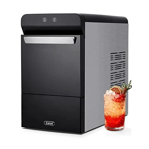 Gevi Household V2.0 Countertop Gemi Nugget Ice Maker | Self-Cleaning Pellet Ice Machine | Open and Pour Water Refill | Stainless Steel Housing | Fit Under Wall Cabinet | Black Nugget Ice Bla