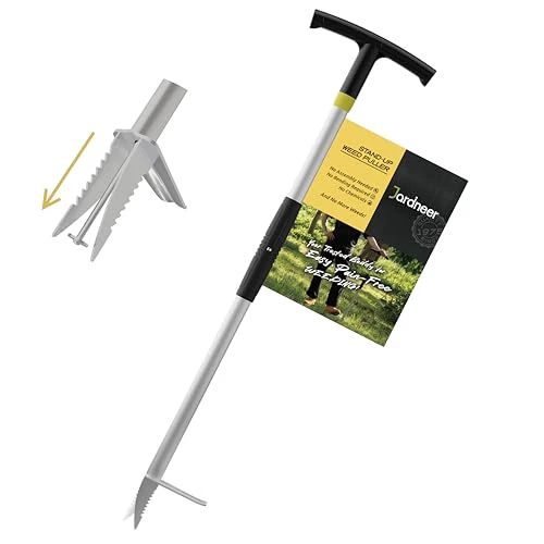 Jardineer 2024 Stand Up Weed Puller, 40.74" Weed Remover with Serrated Blades, T-Handle, Foot Plate & Push-Down Ejector, Long Handle Weed Puller Tool for Root Removal of Dandelion, Crabgrass