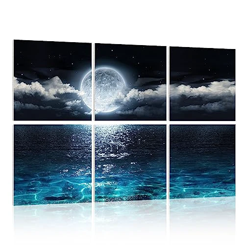 YPY Acoustic Panels Soundproof Wall Panels: Sound Absorbing Wall Art Decorative Sound Proofing Panels Noise Cancelling Acoustical Treatment for Home Studio 6 Pack 24" x 24" Moon Night 24x24i