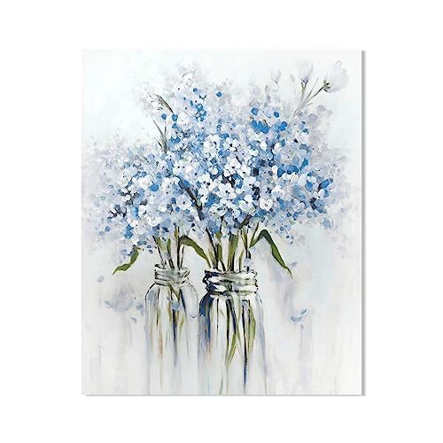 YPY Abstract Bouquet Canvas Wall Art: Blue Flower in Vase Artwork Hand Painted Oil Painting for Teen Girl Bedroom Floral Picture Poster for Living Room Decor 24" x 30" Blue Flower 24"x30"