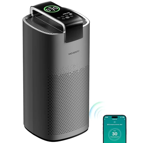 MORENTO Air Purifiers for Home Large Room Up to 2050 Ft² with PM 2.5 Air Quality Sensor, Smart WiFi and Sleep Mode, Hepa Filters Filter Airborne Particles, Handheld Home Air Purifier - Grey