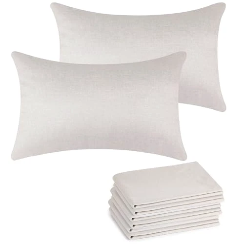 Lumbar Pillow Covers Blank 12x20 Inch Bulk Plain Pillow Case for Sublimation Decoration HTV Heat Transfer Vinyl Set of 8 Off White Off-white 20x12 Inch, Set of 8