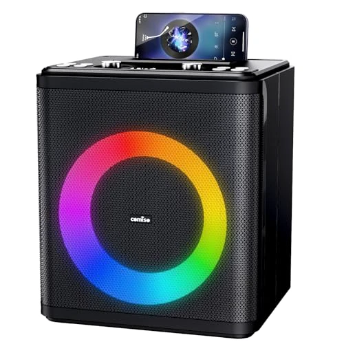 60W Bluetooth Wireless Speaker, Portable Outdoor Party Speaker with Multi-Color LED Light, Wireless Bluetooth Speaker with 16H Playtime, Karaoke Speaker PA System Support Microphone/USB/AUX/