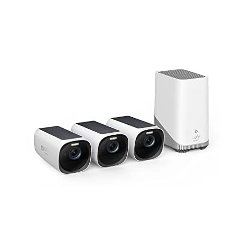 eufy Security eufyCam S330(eufyCam 3) 3-Cam Kit, Security Camera Outdoor Wireless, 4K Camera with Integrated Solar Panel, Face Recognition AI, Expandable Local Storage, 2.4 GHz Wi-Fi, No Mon