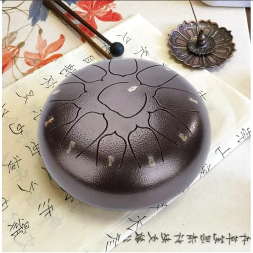 Steel Tongue Drum 12 Inches Rain Drum for Outside Handpan Drum with Bag Sticks Music Book Rain Drum for Outside Garden Musical Education (brown, 12 inch) 12 inch brown